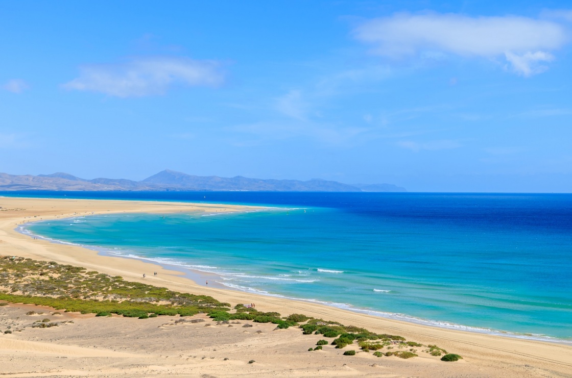 View of Sotavento beach lagoon, Fuerteventura, Canary Islands, Spain